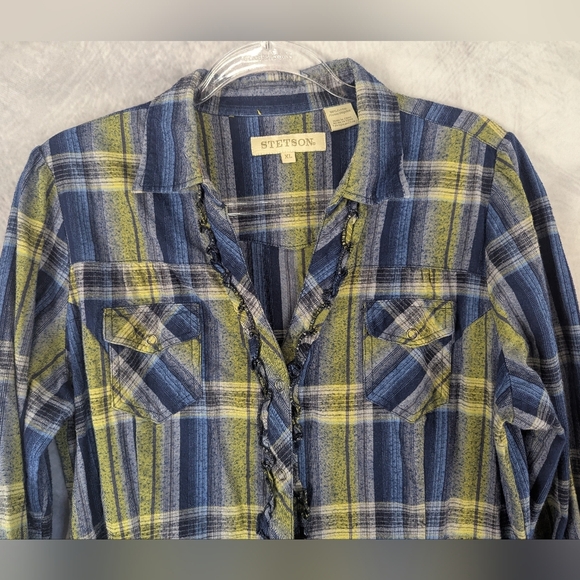 Stetson XL Plaid Cotton Dress With Snaps And Ruffles - Picture 3 of 10